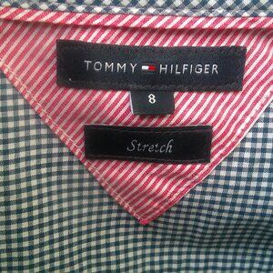 TOMMY HILFIGER Navy Blue Gingham Button Blouse 8